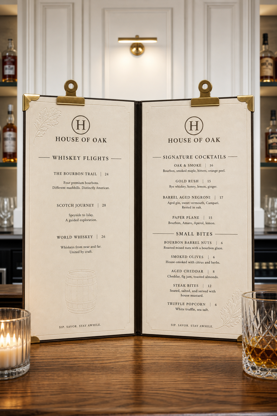 Concept rendering of the House of Oak menu mockup